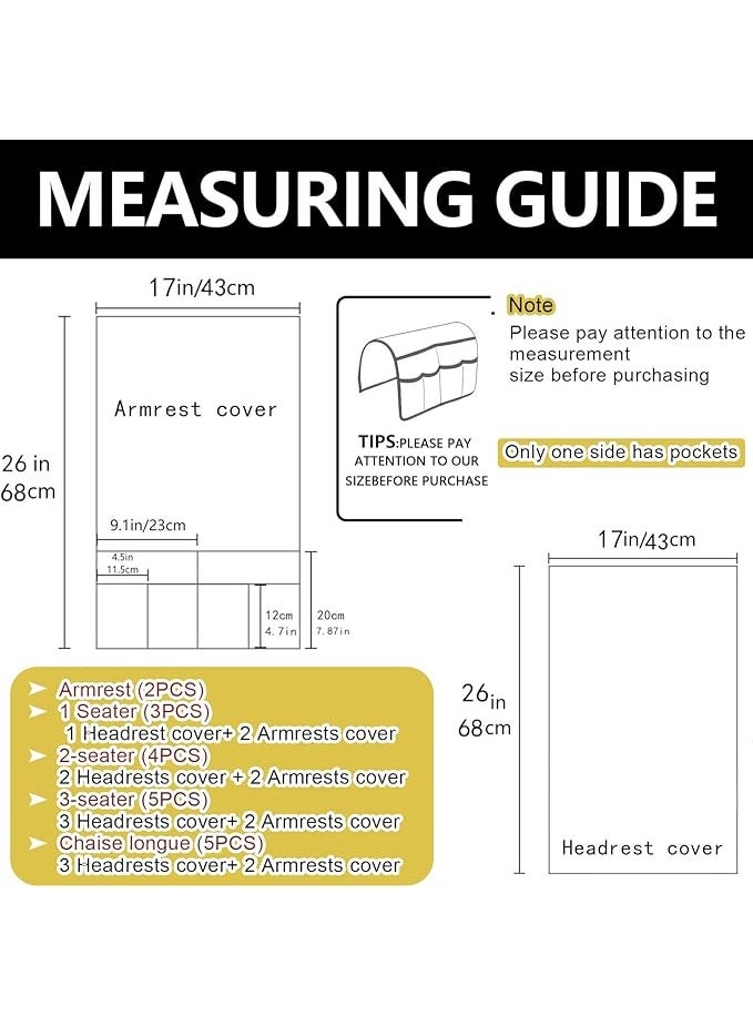 غطاءات مساند ذراع الأريكة، غطاء مسند الرأس، مقاوم للماء وغير قابل للانزلاق، مع جيب جانبي للكرسي بذراعين، الكرسي، الأريكة (رمادي، مقعد واحد (3 قطع)) - Image 4